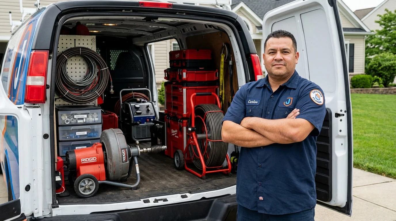 Professional drain cleaning equipment and Johns Plumbing LLC plumber in Huntingdon