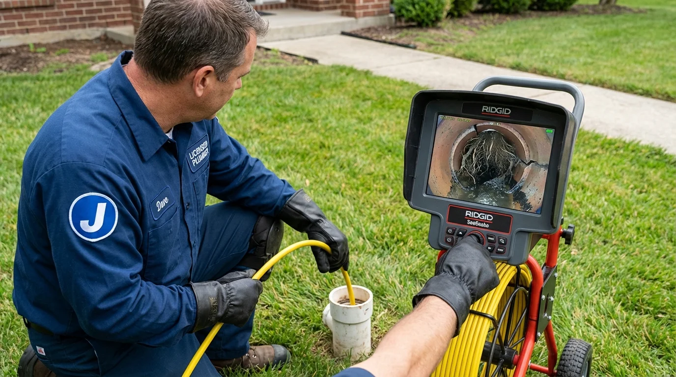 Sewer camera inspection being performed by Johns Plumbing LLC in Huntingdon