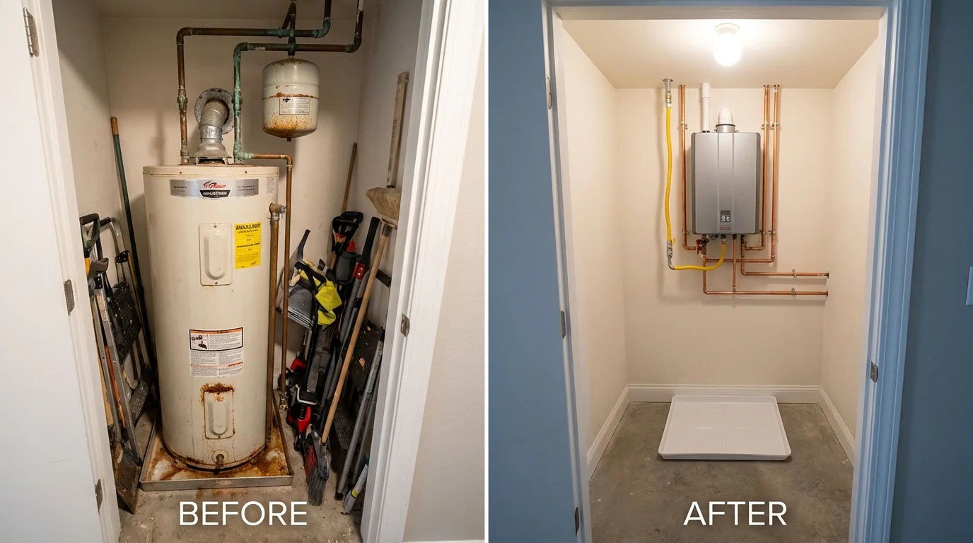 Tank water heater versus wall-mounted tankless unit comparison for Huntingdon, PA homeowners