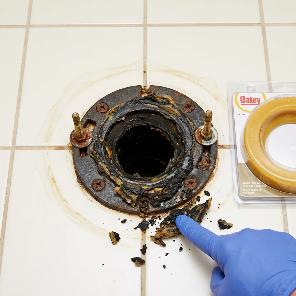 Failed wax ring showing water seepage at the base of a toilet in a Huntingdon, PA home