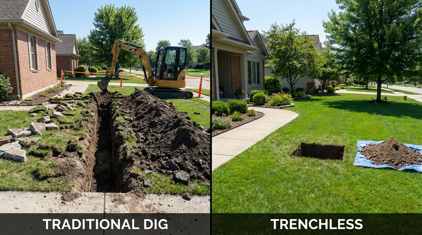 Trenchless sewer repair with minimal yard damage versus traditional excavation in Huntingdon, PA